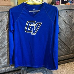 Adidas navy blue long sleeve vneck top, size medium